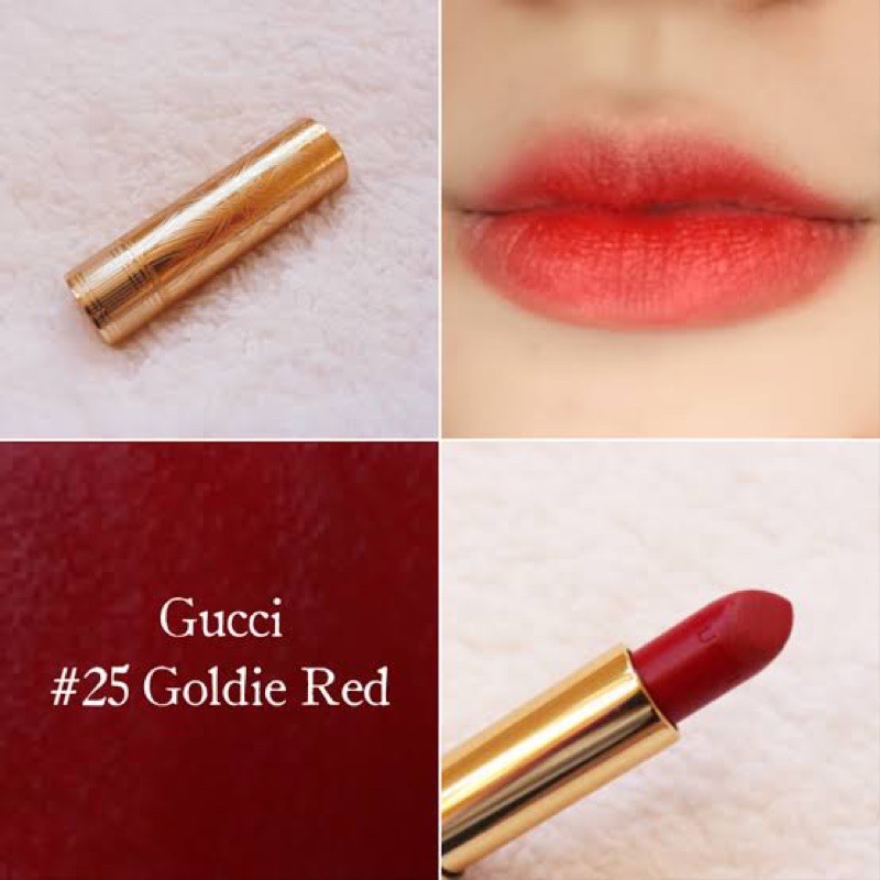 Gucci Lip Colour Rouge a Levres Sample Size # 25 Goldie Red x4 0.3g ลิปสี # 25 Goldie Red ทั้ง 4 แบบในชุดเดียว