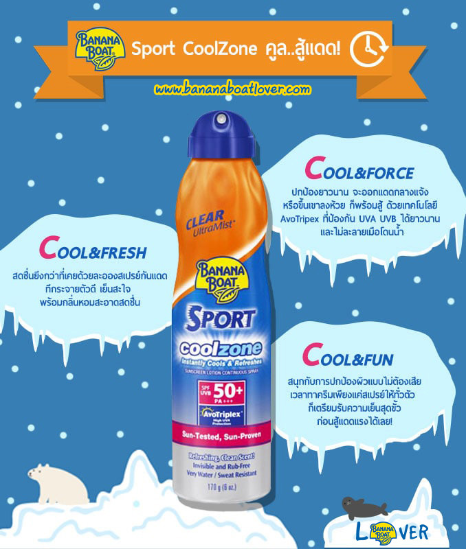 Banana Boat,Sport Cool Zone UltraMist Clear Sunscreen Spray SPF50 PA+++ สเปรย์กันแดด,สเปรย์กันแดดสูตรเย็น 