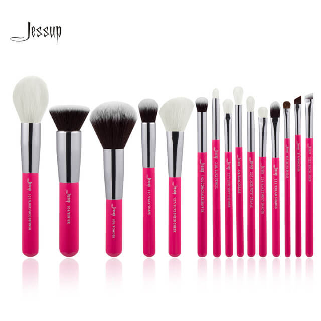 Jessup Rose-carmin/Silver Brushes Set 2017 15 pcs. แปรงแต่งหน้า 15 ด้าม สวยครบสูตรแบบช่างแต่งหน้าในราคาแสนถูก!