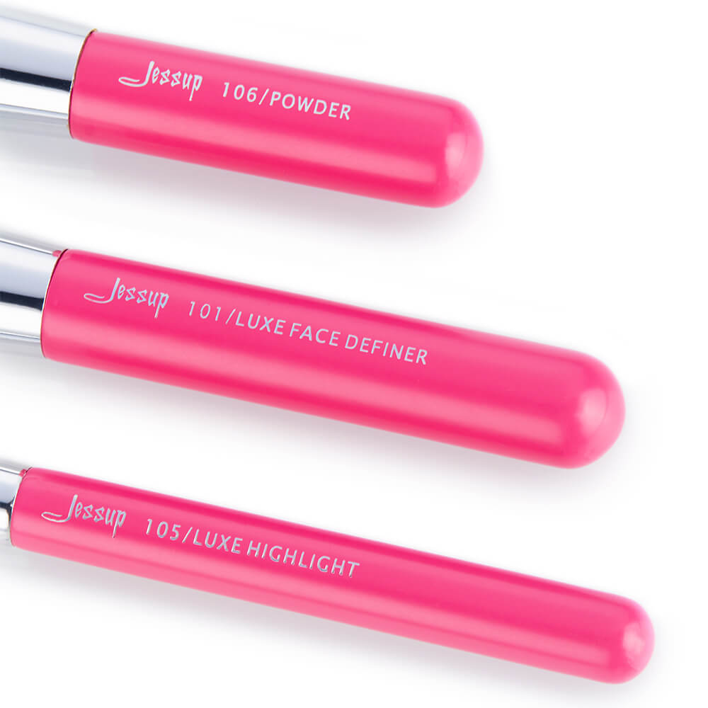 Jessup Rose-carmin/Silver Brushes Set ตัวด้ามเป็นสีชมพูสลับกับสีเงิน ให้ความรู้สึกเลดี้สุดๆ ด้ามแปรงจับถนัดมือ