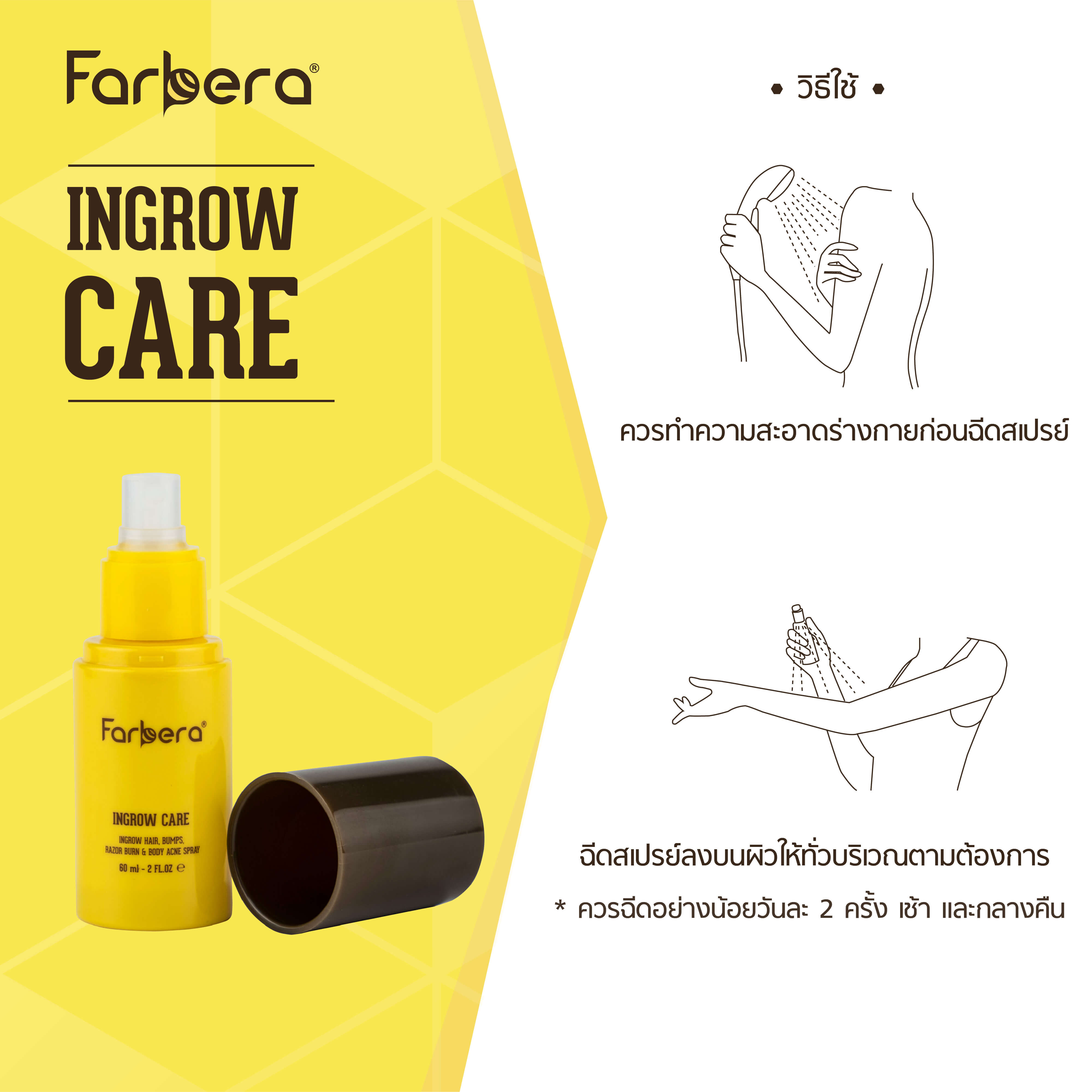 farbera, Ingrow Care, สเปรย์ช่วยป้องกันขนคุด, สเปรย์ป้องกันสิวที่หลัง,สเปรย์ฉีดสิวหลัง,Farbera Ingrow Care 60g