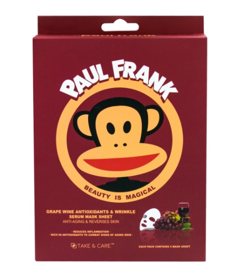 Paul Frank, TAKE & CARE,Paul Frank Green Wine Antioxidants & Wrinkle Serum Mask Sheet,แผ่นมาส์ก,พอล แฟรงก์ มาส์กหน้า,paul frank beauty,เทค แอนด์ แคร์