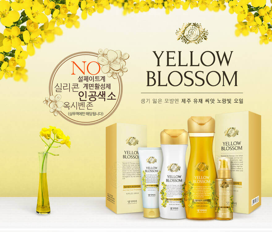 Daeng gi meo ri Yellow Blossom Anti-Hair Loss Shampoo 400 ml. แชมพูบำรุงเส้นผม ผ่านการรับรองจาก MFDS ประเทศเกาหลีว่าเป็นผลิตภัณฑ์เวชสำอางค์ สำหรับป้องกันผมหลุดร่วงได้อย่างอ่อนโยน หรือเส้นผมที่ขาดง่าย  ช่วยบำรุงหนังศรีษะให้แข็งแรง เปลี่ยนผมแห้งเสียให้มีชีวิตชีวา คืนผมสุขภาพดี หนา นุ่ม แข็งแรง เหมาะสำหรับผู้ที่มีหนังศรีษะอ่อนแอ หรือมีปัญหาผมขาดหลุดร่วง ปราศจากสารอันตราย ที่เป็นสาเหตุของการระคายเคืองหนังศีรษะ