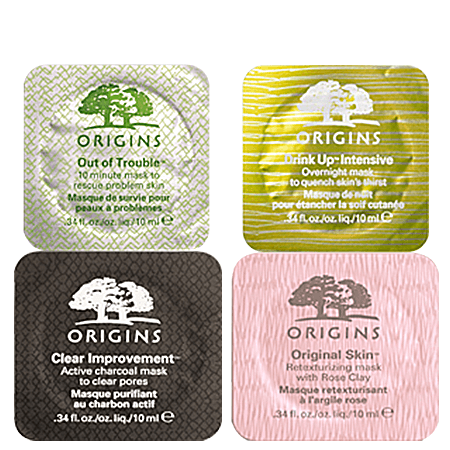 Origins Best 5 Items Set 1  - ประกอบไปด้วยมาสก์แบบพกพา 4 ไอเทม + เซรั่ม + ทำความสะอาดผิว ให้ผิวสวยหรูเรียบเนียนได้ในเซ็ตเดียว