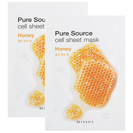 Missha แพ็คคู่สุดคุ้ม!! Pure Source Cell Sheet Mask-Honey 21g x 2 แผ่นมาส์กหน้านุ่มละมุนผิว ช่วยส่งมอบคุณค่าการบำรุงเข้าสู่ผิวได้อย่างมีประสิทธิภาพ ช่วยให้ผิวชุมชื่นกระจ่างใสและดูสุขภาพดี