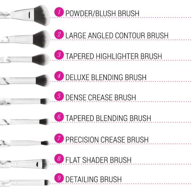 BH Cosmetics White Marble - 9 Piece Brush Set 