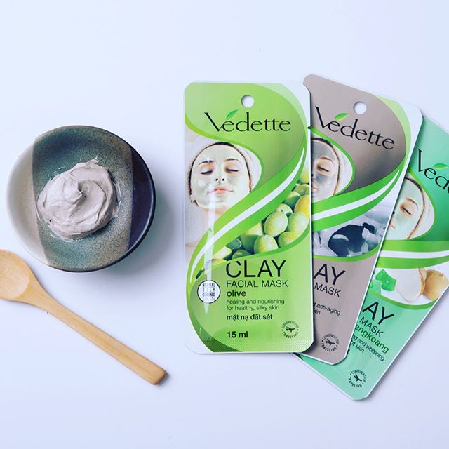 Vedette Clay facial mask Olive 15ml.มาส์กโคลน สารสกัดจากมะกอกจะช่วยให้สารอาหารหล่อเลี้ยงผิวที่เต็มไปด้วยความมันและอ่อนแอให้กลับมา นุ่มลื่น 