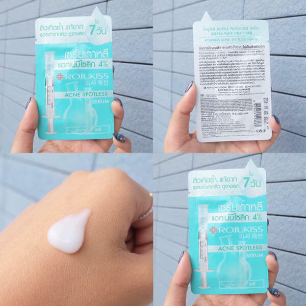 จางลง ใน 7 วัน แค่ทา..ไม่ต้องฉีด ใหม่! Rojukiss Acne Spotless Serum โรจูคิส แอคเน่ สปอตเลส เซรั่มเ! ด้วยสารสกัดบีจา เกาหลี กับแอคเน่ บีไซลิก 4% จัดการปัญหาสิว รอยสิวซ้ำซาก ด้วยเซรั่มพิเศษเข้มข้น จากโรจูคิส ช่วยลดสิวอุดตัน ลดรอยดำรอยแดงจากสิว พร้อมควมคุมความมันบนใบหน้า 