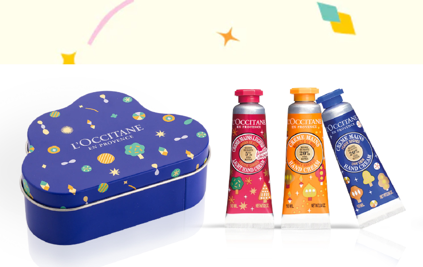 L'Occitane Soft & Tender Hand Cream Christmas Set 2019   ครีมทามือ 3 กลิ่นลดความแห้งกร้าน ชะลอการเปิดริ้วรอย บำรุงเล็บให้แข็งแรง ซึมซาบไว ไม่เหนียวเหนอะหนะ พร้อมกลิ่นหอม บรรจุในกล่องเหล็กน่ารัก LIMITED EDITION