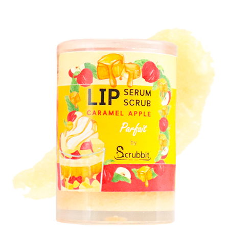 Scrubbit Yummy Lips #Caramel Apple 24g ลิปบำรุงริมฝีปาก 2 in 1 (บำรุง+สครับ) พร้อมรสชาติอันหอมหวาน ผสานส่วนผสมจากธรรมชาติ ด้วยผลไม้จริง และมอยเจอร์ไรเซอร์นานาชนิด