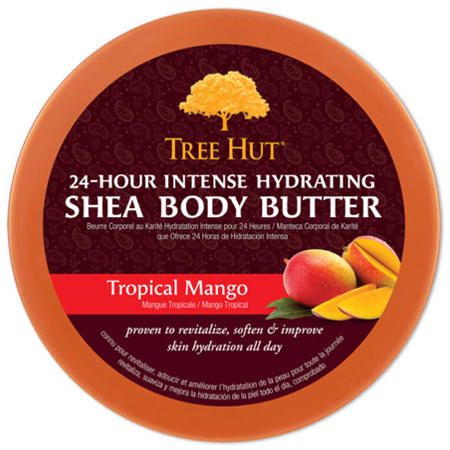 Tree Hut 24 Hour Intense Hydrating Shea Body Butter Tropical Mango 198g บอดี้บัตเตอร์สูตรเข้มข้นและออร์แกนิคจากอเมริกา สารสกัดจากแมงโก้ เพียวเร่ ให้ผิวไม่แห้งกร้าน และอ่อนเยาว์ลง