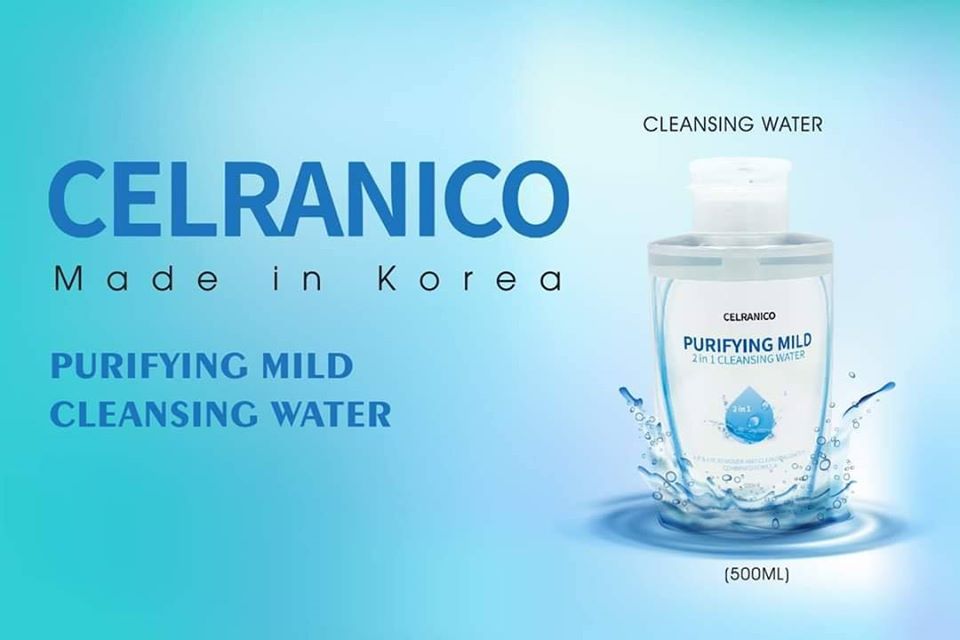Celranico Purifying mild 2 in 1 Cleansing water 500ml คลีนซิ่งล้างเครื่องสำอางกันน้ำได้ สารสกัดจากน้ำแร่ร้อน มีมอยซ์เจอร์ไรเซอร์ให้ผิวชุ่มชื่น ไม่แห้งตึงหลังเช็ด