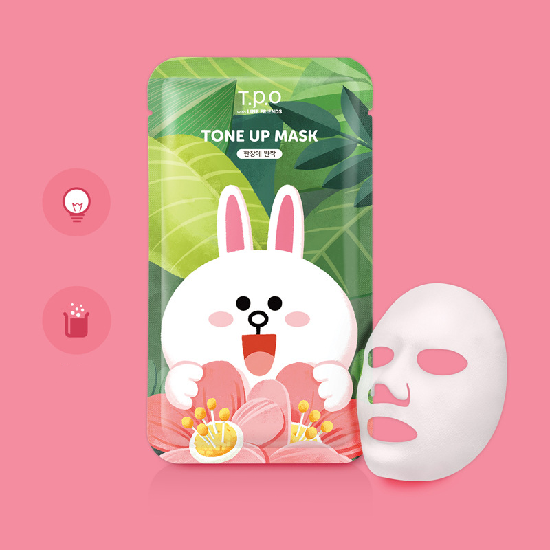 T.P.O LINE FRIENDS TONE UP MASK 25g (1แผ่น)  มาสก์ที่ช่วยลดเลือนผิวหมองคล้ำ ให้กระจ่างใส ดั่งมีออร่า จากเกาหลี