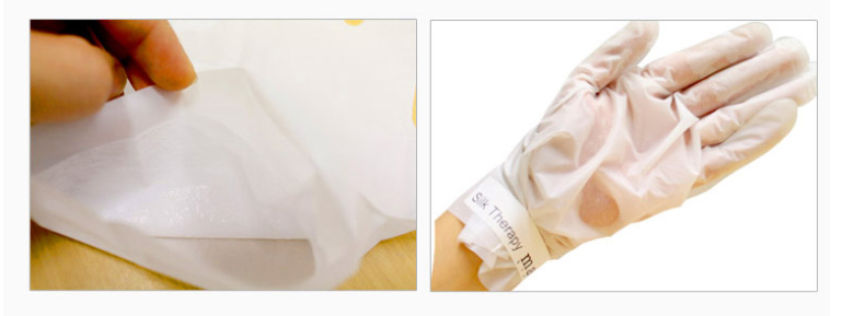 malie Silk Therapy Hand Mask 25g (1แผ่น) แผ่นมาส์กมือสูตรพิเศษจากเกาหลี มีส่วนผสมของกรดอะมิโนที่อุดมไปด้วยคอลลาเจน น้ำมันม้าจากเกาะเชจู คืนความยืดหยุ่นให้กับผิวมือ