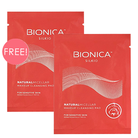 BIONICA ซื้อ 1 ชิ้น ฟรี 1 ชิ้น!! Silkio Natural Micellar Wake Up Cleansing Pad for Sensitive Skin 1 ซอง แผ่นคลีนซิ่งสูตรอ่อนโยน ลบเมคอัพหมดจด ทำความสะอาดเครื่องสำอางล้ำลึก