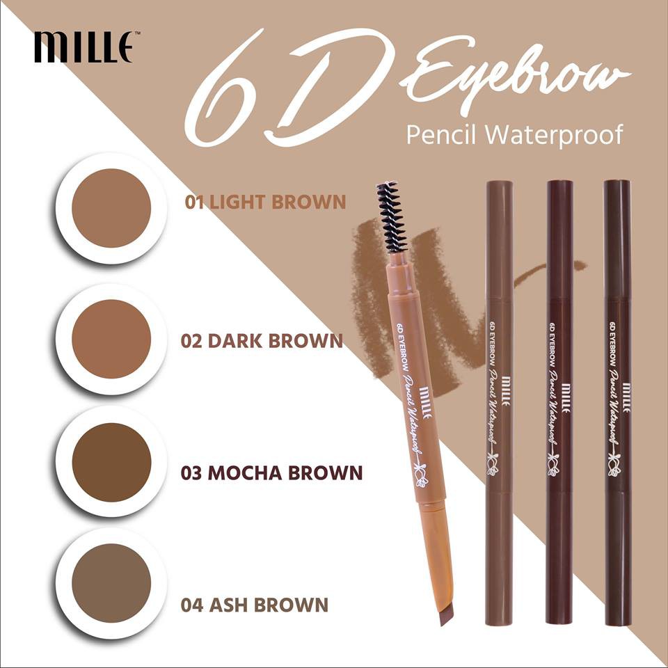 Mille 6D Eyebrow Pencil Waterproof #03 MOCHA BROWN 2g  ดินสอเขียนคิ้ว 6D