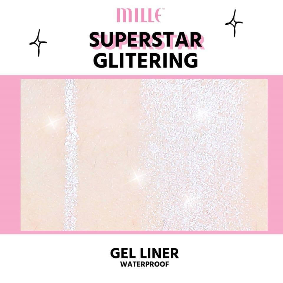 Mille Superstar Glittering Gel Liner Waterproof 2 g อายไลเนอร์กลิตเตอร์ เนื้อนุ่ม กันน้ำ กันเหงื่อ 24 ชม. ให้ดวงตาสวยเปล่งประกาย กลมโต สร้างลุคสาวเกาหลี 