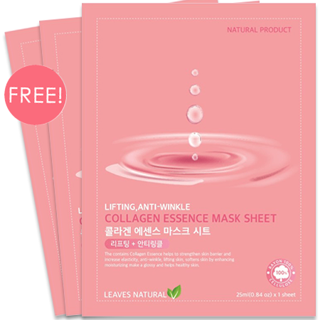 Leaves  Natural ซื้อ 1 ชิ้น ฟรี 2 ชิ้น!! COLLAGEN ESSENCE MASK SHEET 25 ml มาสก์อุดมไปด้วย Collagen Essence ที่ช่วยเสริมสร้างเกราะป้องกันผิว