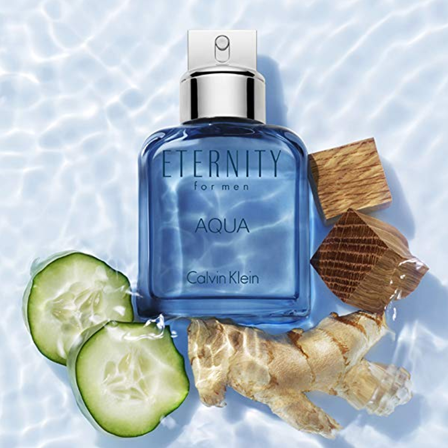 CK Calvin Klein Eternity Aqua For Men EDT  Top Notes : Chilled cucumber, citrus cocktail, lotus and green leaves  Middle Notes : Szechuan pepper, mirabelle, lavender and cedar  Bottom Notes : Sandalwood, guaiac wood, patchouli and musk