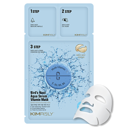 Kimroly Bird's Nest Aqua Serum Vitamin Mask 30ml (แบบกล่อง x10 ชิ้น) มาสก์วิตามินรังนก 3 สเต็ป 