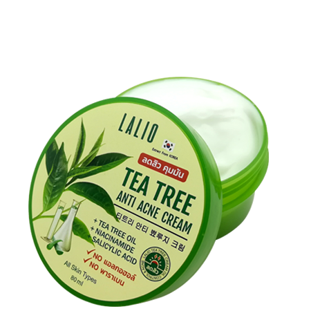Lalio Tea Tree Anti Acne Cream 80ml ครีมบำรุงผิวหน้า แก้ปัญหาสิว รอยดำ รอยแดง ด้วยสารสกัดจา Tea Tree Oil ช่วยลดความมันบนใบหน้า สาเหตุหนึ่งของการเกิดสิว