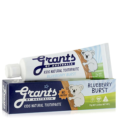 Grants of Australia Kids Toothpaste Blueberry Burst 75g ยาสีฟันธรรมชาติสำหรับเด็ก กลิ่นบลูเบอร์รี่ ป้องกันฟันผุด้วยไซลิทอลจากเปลือกไม้ ที่ช่วยลดแบคทีเรียในช่องปาก ซึ่งเป็นสาเหตุของฟันผุ