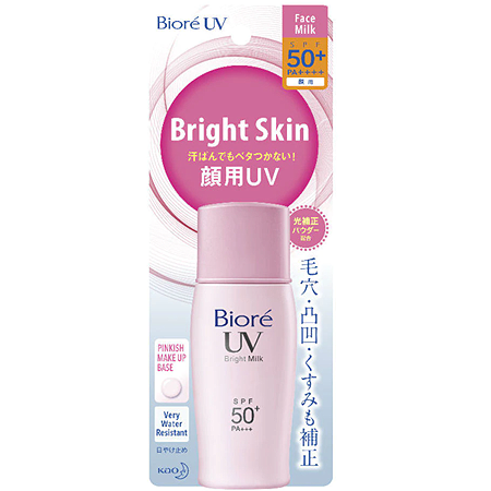 Biore UV Bright Face Milk SPF50+ PA++++ 30ml กันแดดเนื้อน้ำนมผสานเมคอัพเบสสีชมพู ให้ผิวไบรท์ทันทีแบบไม่วอก และช่วยพรางรูขุมขนให้ดูเรียบเนียน ด้วยเทคโนโลยี Light Correcting