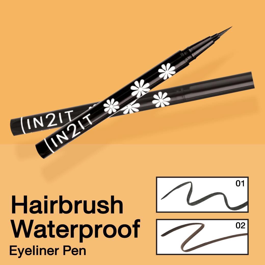 IN2IT Hair brush Waterproof Eyeliner Pen #01 All Black EPH01 อายไลเนอร์หัวพู่กันหัวพู่กันเขียนลื่น เส้นคมชัด หัวแปรงเล็ก พร้อมคุณสมบัติกันน้ำ ไม่แพนด้า