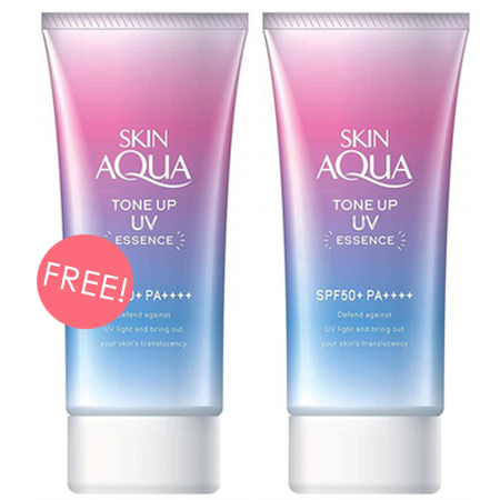 ซื้อ 1 ชิ้น ฟรี 1 ชิ้น!! Skin Aqua Tone Up UV Essence SPF50+ PA++++ 80g กันแดดกึ่งเมคอัพเบส แบบ Tone Up ปรับโทนสีผิว ด้วยเนื้อครีมสีลาเวนเดอร์อ่อน ๆ
