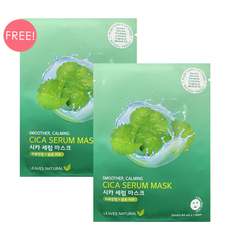 Leaves  Natural Cica Serum Mask Sheet 25 ml มาสก์อุดมไปด้วย cica ลดโอกาสการเกิดสิว ยับยั้งการเติบโตของแบคทีเรีย