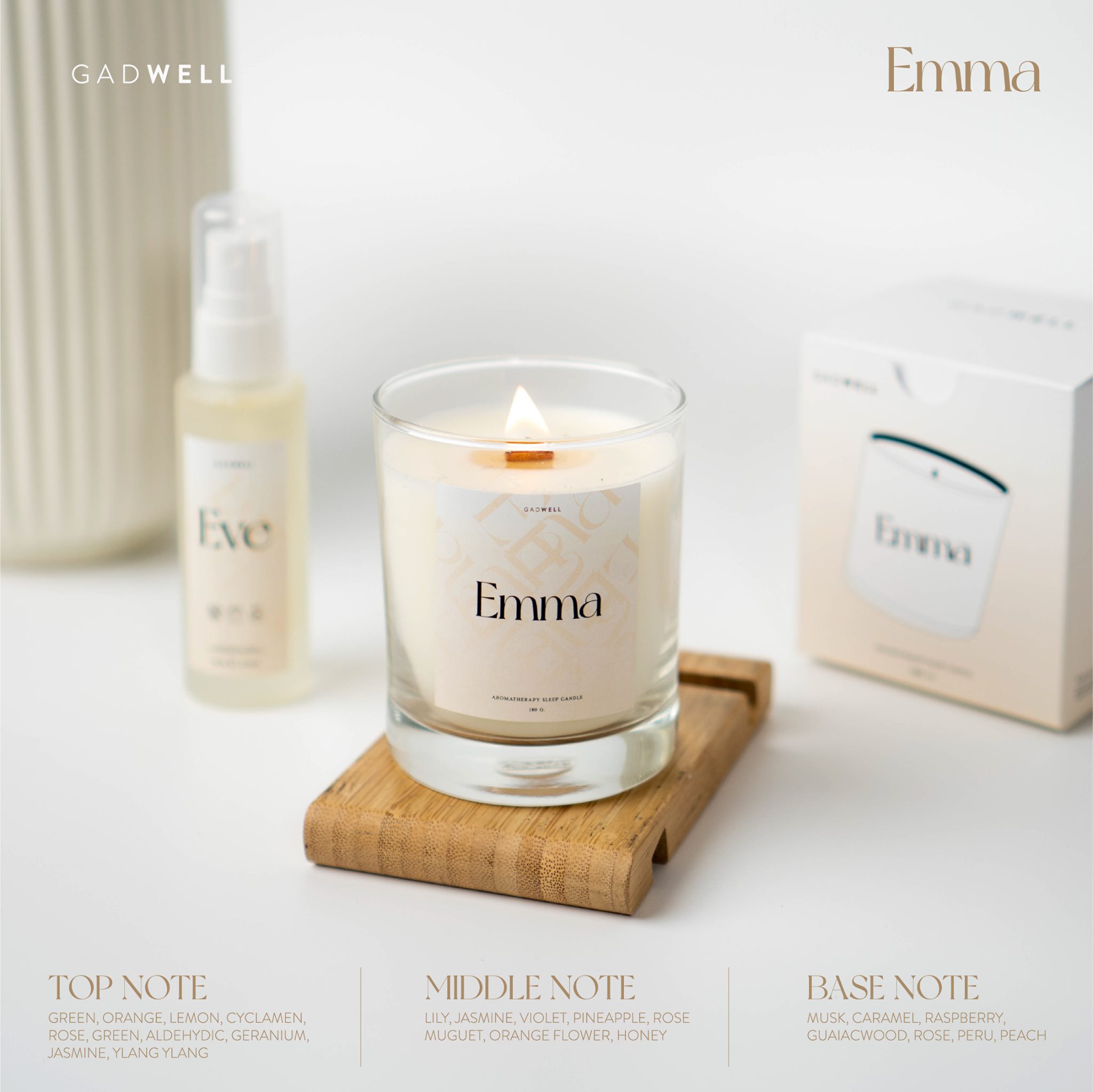 Gadwell Emma Aroma Therapy Sleep Candle 180g เทียนหอม ที่จะสร้างความสดชื่นและผ่อนคลายให้กับคุณ Fresh Green Citrus, Fruity Floral with Ginger Notes
