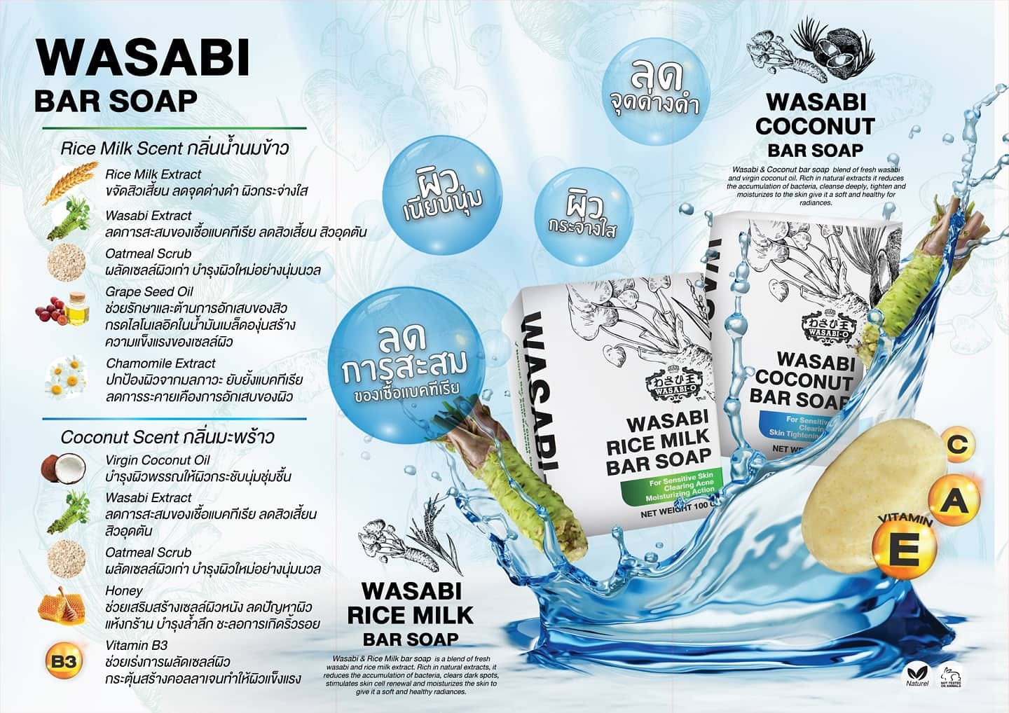 WASABI-O Wasabi & Rice Milk Bar Soap 100g สบู่วาซาบิและน้ำนมข้าว ช่วยลดสิว การสะสมของเชื้อแบคทีเรีย ลดจุดด่างดำ ผลัดเซลล์ผิวและบำรุงผิวหน้าให้เนียนนุ่มชุ่มชื้น