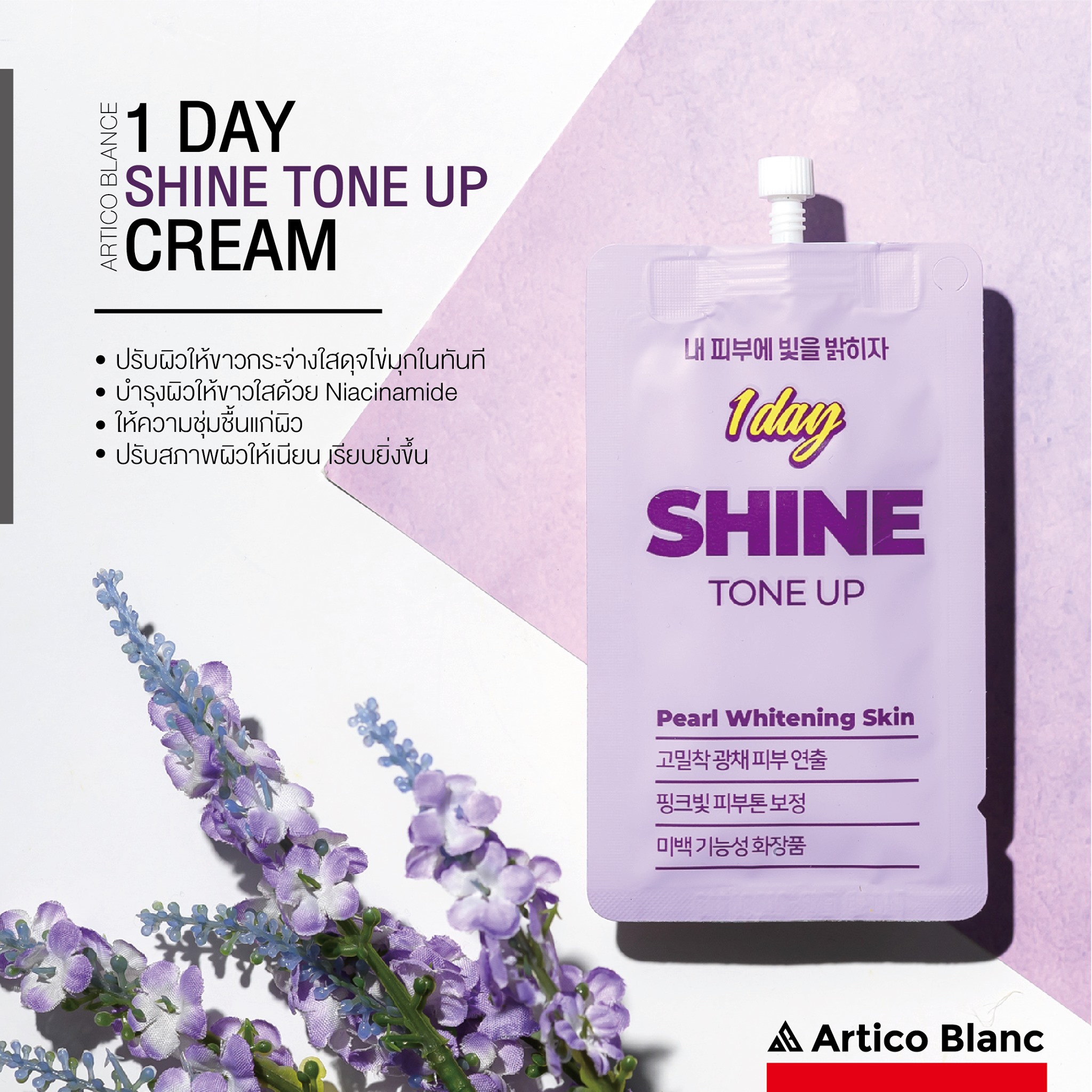 ARTICO BLANC 1 Day Shine Tone Up Cream ครีมโทนอัพบำรุงผิว พร้อมเป็นเมคอัพเบสอีกชั้น ให้ผิวกระจ่างใสอีกระดับ