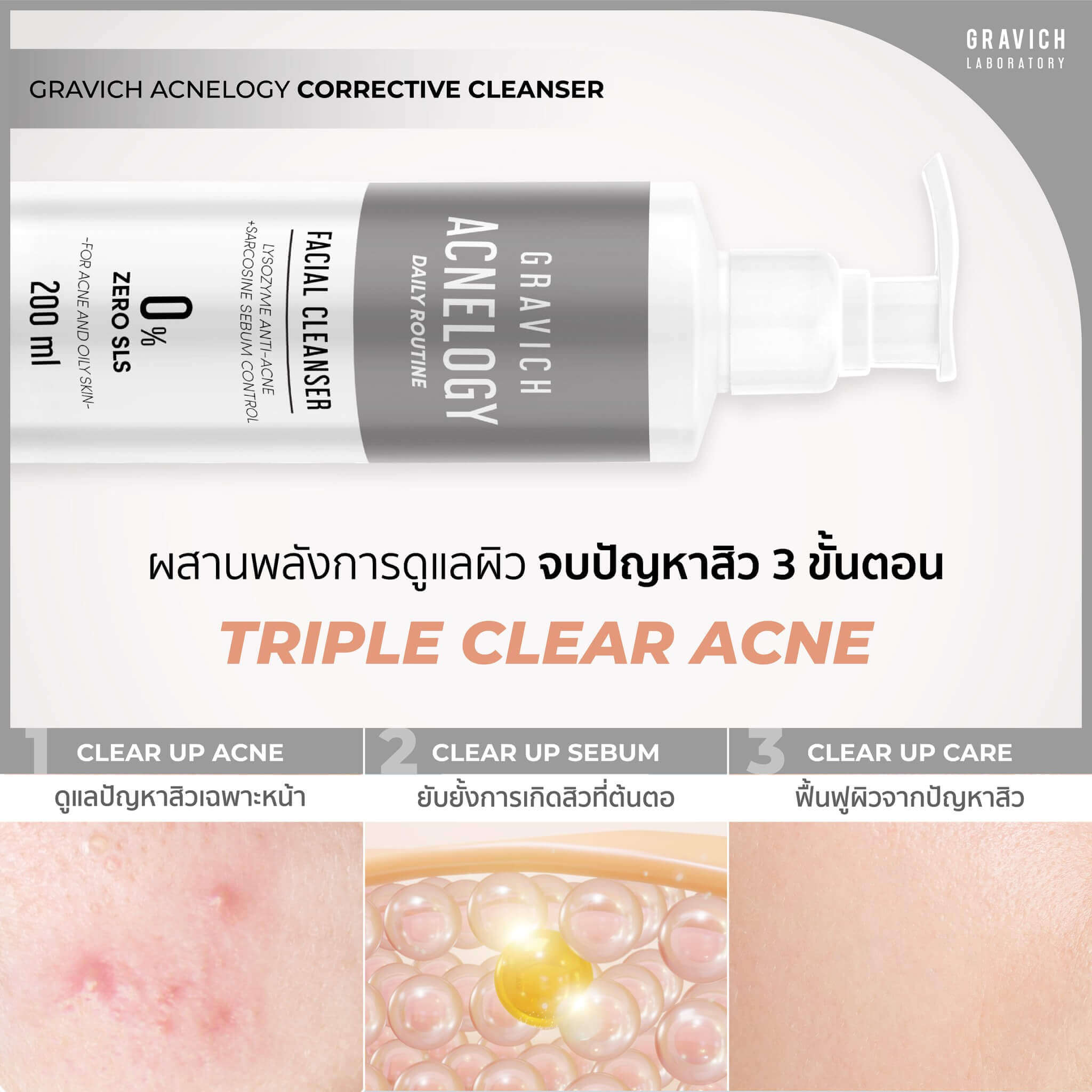 Gravich,Acnelogy Corrective Facial Cleanser,Cleanser,เจลล้างหน้า,คลีนเซอร์