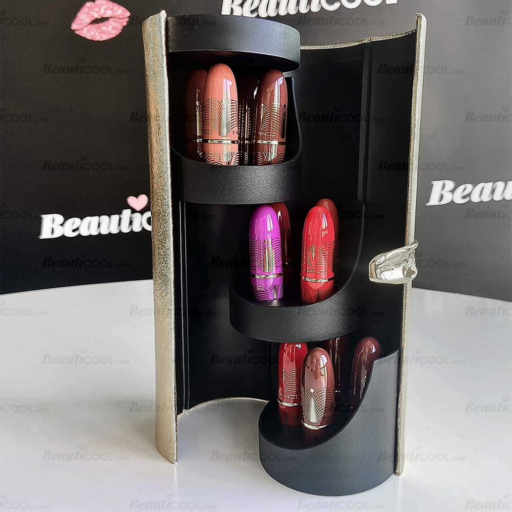 MAC Golden Girls Mini Lustreglass Lipstick Vault x 12 - Vault and 12 Mini Lipsticks - Travel Size (เฉดสี Immotal Coral ลิปมีรอย)