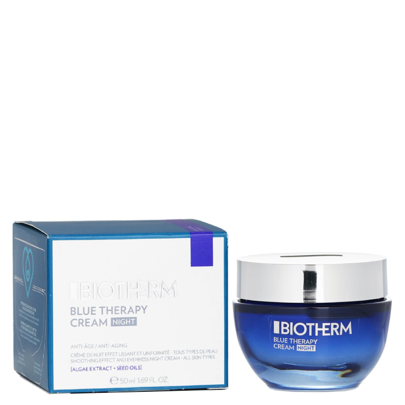 Biotherm Blue Therapy Night Cream 15 ml  ไนท์ครีมฟื้นคืนความอ่อนเยาว์ให้ผิว ด้วยครีมบำรุงผิวยามค่ำคืน จากไบโอเธิร์ม ที่ผสานส่วนผสมของสาหร่าย ช่วยฟื้นบำรุงความกระชับ พร้อมลดเลือนริ้วรอย และจุดด่างดำ สำหรับผิวธรรมดา ผิวผสม