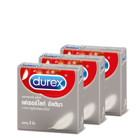 Durex Fetherlite Ultima Condom 52mm 3 pcs x 3 boxes ผิวเรียบมาตรฐาน ไม่มีกลิ่น มีสารหล่อลื่น รุ่นบางพิเศษ