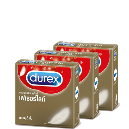 Durex Fetherlite Condom 52.5mm. Set 3pcsx3box ถุงยางอนามัยผิวเรียบ ผนังไม่ขนาน มีกระเปาะ ทุกชิ้นมีสารหล่อลื่น ที่บางที่สุดในกลุ่มสินค้าของดูเร็กซ์ให้ความรู้สึกแนบชิดยิ่งกว่าที่เคย