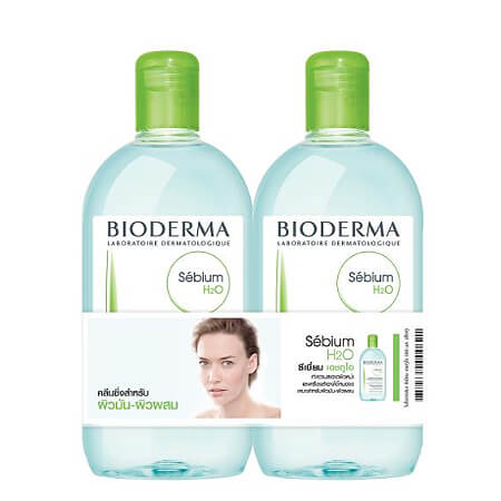 Bioderma แพ็คคู่สุดคุ้ม Sebium H2O 500 ml (ขวดสีเขียว) ทำความสะอาดผิวหน้าสูตรน้ำ ผิวผสม-ผิวมัน