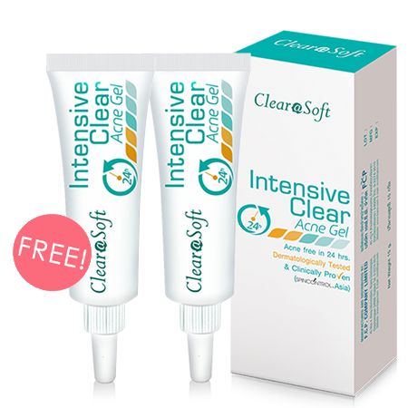 EXXE’ ซื้อ 1 ชิ้น ฟรี 1 ชิ้น !! Clearasoft Intensive Clear Acne gel 15g ครีมแต้มสิวสูตรอ่อนโยน ช่วยดูแลปัญหาสิวได้อย่างครบวงจร ทั้งช่วยลดการเกิดสิวซ้ำซ้อน ลดปัญหาสิว