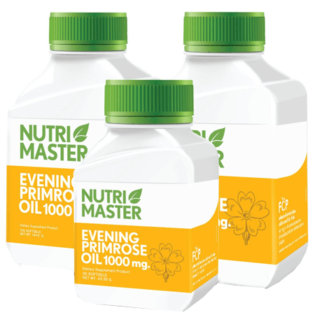 Nutrimaster Nutri Master Evening primrose oil 1000 mg 100 แคปซูล 2 ขวด + 30 แคปซูล 1 ขวด สารสกัดจากเมล็ดดอกอีฟนิ่งพริมโรส