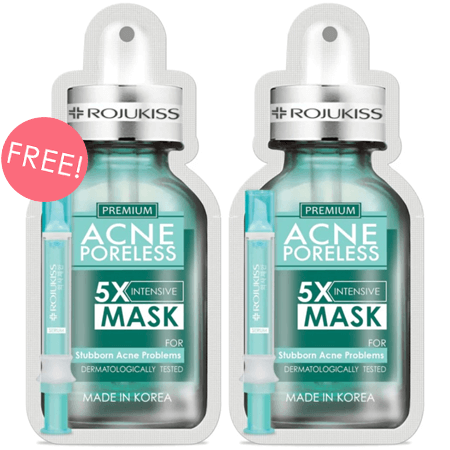 Rojukiss ซื้อ 1 ชิ้น ฟรี 1 ชิ้น !! Acne Poreless 5X Intensive Mask 25ml แผ่นมาสก์หน้าช่วยดูแลปัญหาสิว รอยสิว รอยดำรอยแดงแก้ยาก พร้อมช่วยลดความมันส่วนเกินบนใบหน้า