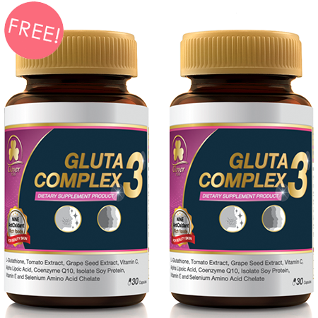 Clover Plus ซื้อ 1 ฟรี 1 !! Gluta Complex 3 30 Capsule กลูตา คอมเพล็กซ์ 3 ช่วยบำรุงให้ผิวใสขึ้น ช่วยลดรอยดำ รอยแดงจากสิว
