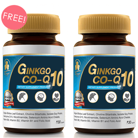Clover Plus ซื้อ 1 ฟรี 1 Ginkgo Co-Q10 30 Capsule จิงโกะ โคคิวเท็น บำรุงสุขภาพหัวใจ ช่วยเสริมสร้างการทำงานของระบบประสาทและสมอง