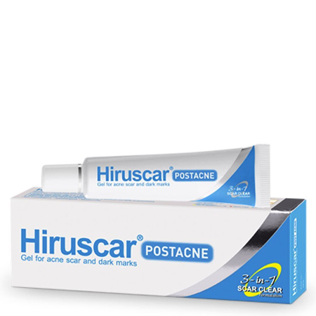 Hiruscar Postacne 5g เจลแต้มแผลเป็นจากสิว เช่น รอยสิวหลุม รอยดำ รอยแดง และยังช่วยลดสาเหตุของการเกิดสิวใหม่ เนื้อเจลใสซึมซาบเร็ว ปราศจากแอลกอฮอล์