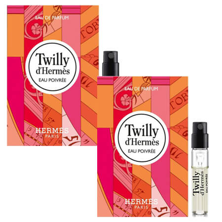 HERMÈS แพ็คคู่ Twilly D'hermes Eau Poivree EDP 2 ml น้ำหอมสไตล์จัดจ้านของสาวแอร์เมส กลิ่นของดอกกุหลาบสีชมพูละมุนละไม และพิมเสนชวนให้หลงใหล