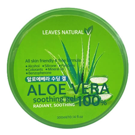 Leaves Natural Aloe Vera Soothing Gel 100% 300 ml เจลว่านหางจระเข้ ลดอาการแสบร้อนจากผิวไหม้แดด บำรุงผิวชุ่มชื้น ลดการอักเสบของสิว 