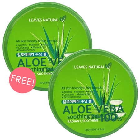 Leaves Natural ซื้อ 1 ชิ้น ฟรี 1 ชิ้น!! Aloe Vera Soothing Gel 100% 300 ml เจลว่านหางจระเข้ ลดอาการแสบร้อนจากผิวไหม้แดด บำรุงผิวชุ่มชื้น ลดการอักเสบของสิว 