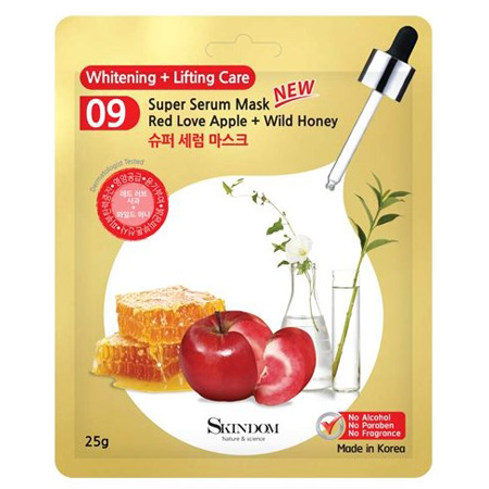 SKINDOM Super Serum Mask Red Love Apple + Wild Honey (No.9) 25g มาสก์สูตสูตรขาวกระจ่างใสและกระชับผิว ด้วยน้ำผึ้งป่าและสารสกัดจากแอปเปิ้ลเนื้อแดงสายพันธุ์พิเศษ