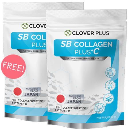 Clover Plus ซื้อ 1 ชิ้น ฟรี 1 ชิ้น !! SB Collagen Plus C 80 g. คอลลาเจนผงป้องกันภาวะกระดูกพรุน เพิ่มความแข็งแรงให้กับข้อและกระดูก บำรุงผิวเต่งตึง